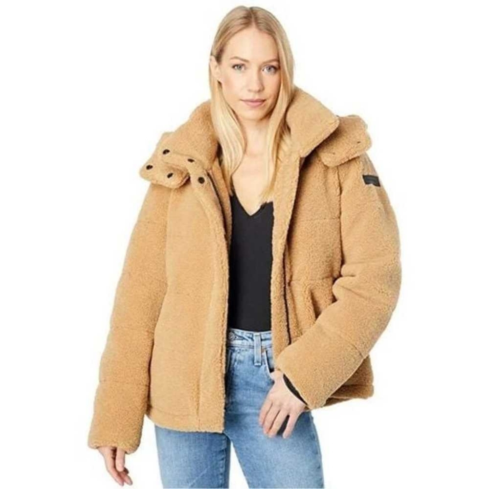 Sanctuary Tan Teddy Faux Fur Jacket XL Cozy Warm Fall Winter Hooded Short